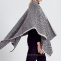 Womens Cashmere Feel Knitted Jacquard Cape Stole Poncho Shawl (SP623)